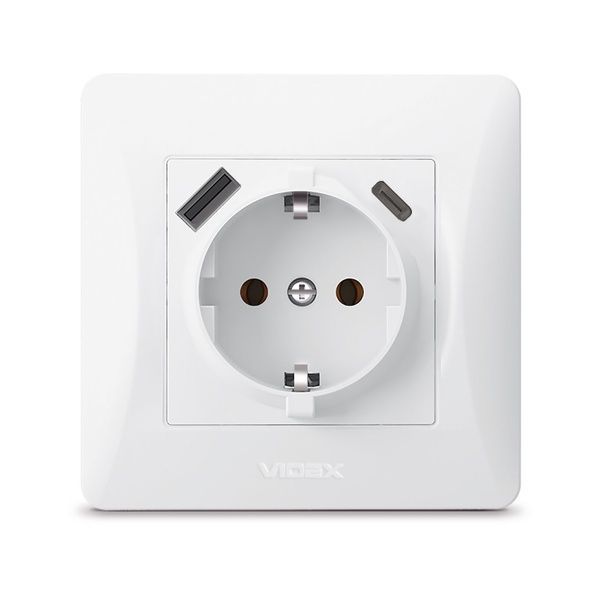 Розетка одинарная с заземлением с USB+USB-C белая VIDEX BINERA VF-BNSK1GUC-W фото