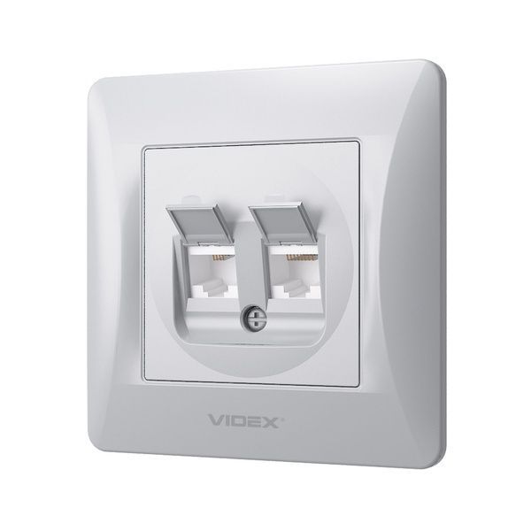 Розетка CAT6+CAT3 двойная серебристый шёлк VIDEX BINERA VF-BNSK2PC6TF3-SS фото
