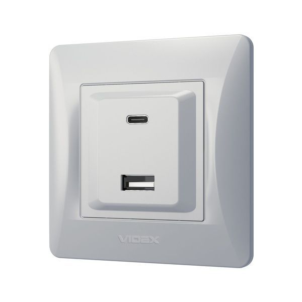 Розетка USB-A + USB-C PD20W серебристый шёлк VIDEX BINERA VF-BNCHRUC20-SS фото