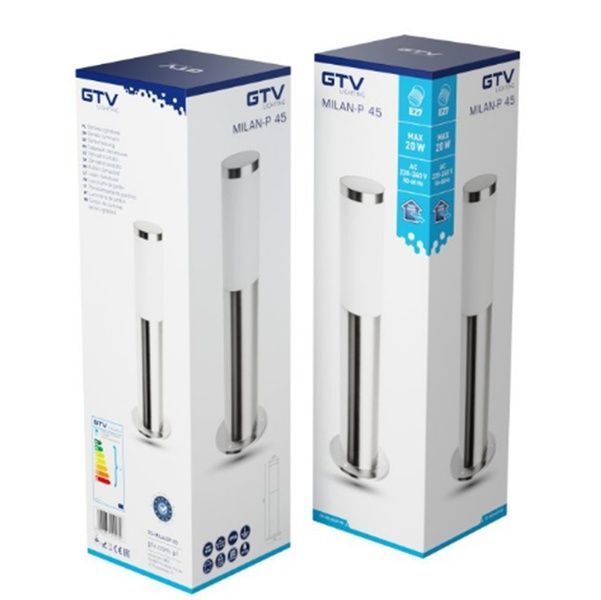 Светильник садовый GTV MILAN-P 45, E27, max.20W, IP54, столбик, инокс OS-MILA45P-00 фото