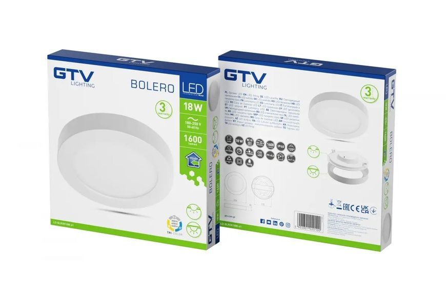 Светодиодный светильник GTV BOLERO, 18W, 1600Lm, AC175-250V, 50/60 Hz, PF>0,5, RA>80, IP40, угол рассеивания 120&deg;, 6в1 LD-BLROK18W-61 фото