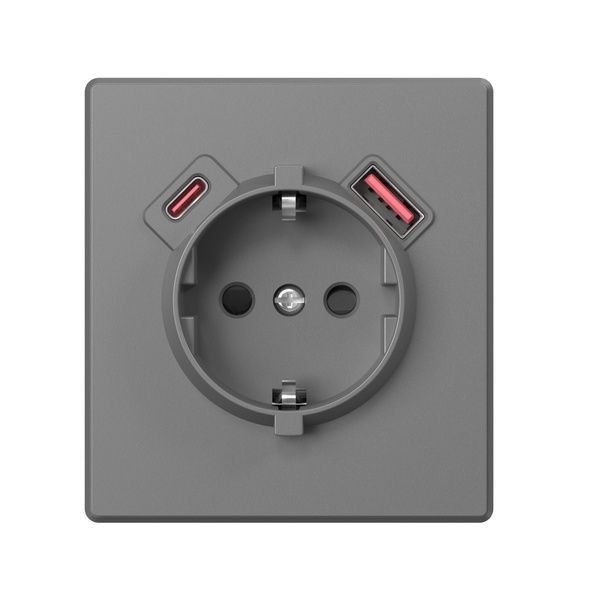 Розетка одинарна із заземленням USB-A+C 20W сірий графіт VIDEX NOTA VF-NT-SK1GUC-GR фото