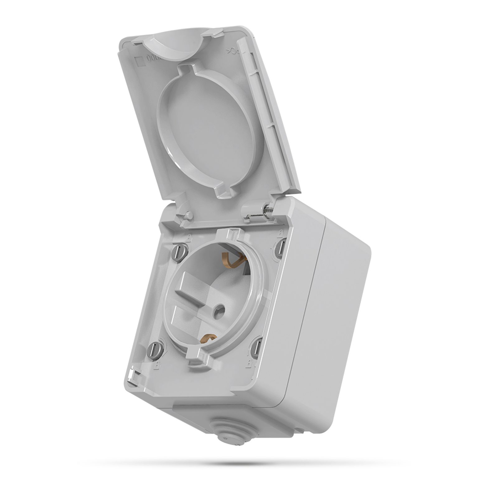 Сіра накладна розетка VIDEX BINERA VF-BNW21G-G IP65 із відкритою захисною кришкою