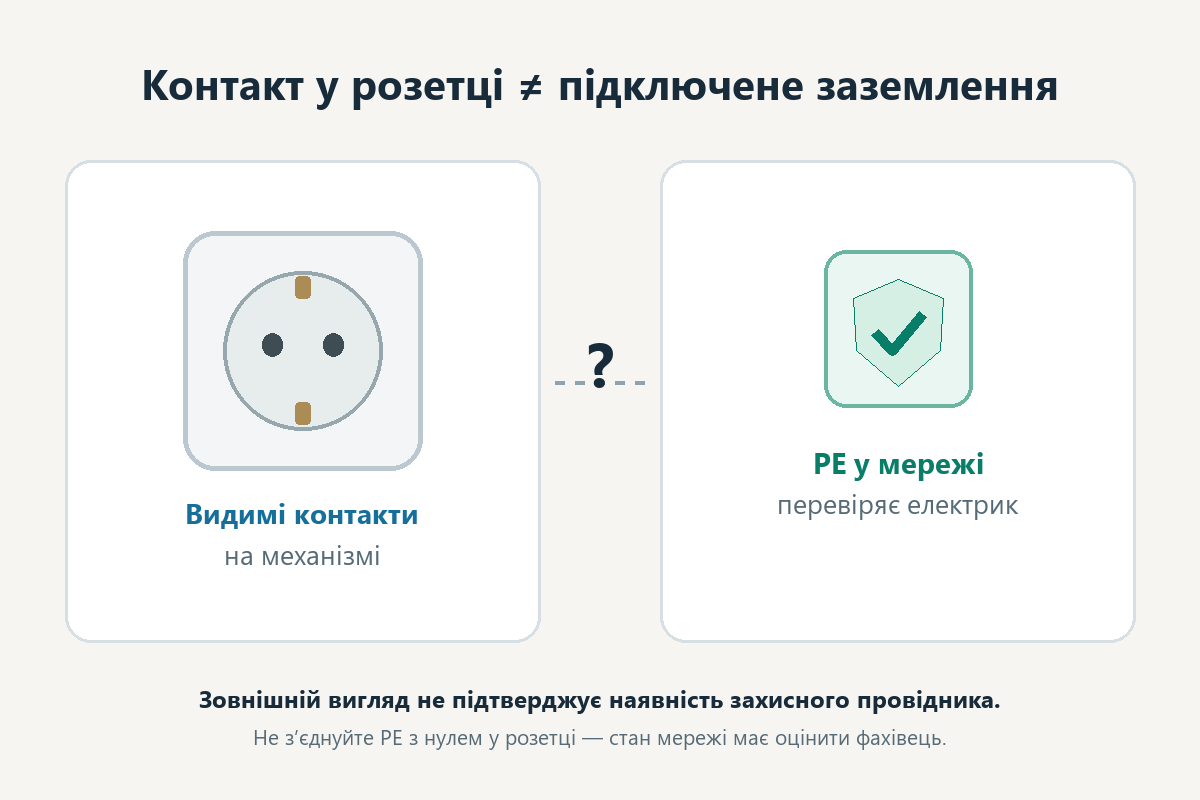 Порівняння видимих контактів розетки та перевірки PE у мережі електриком