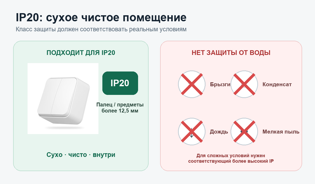 Границы применения электрофурнитуры IP20 в сухих помещениях