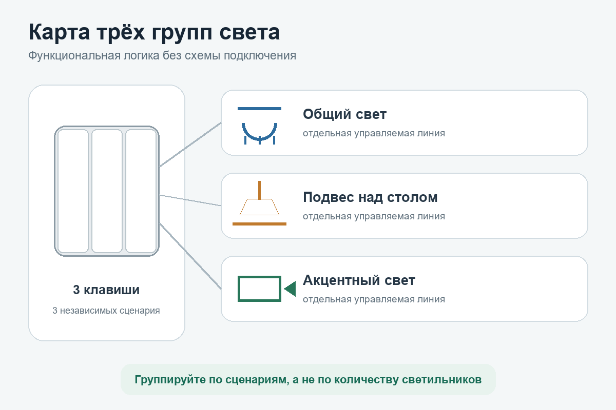 Карта отдельных групп общего, обеденного и акцентного света